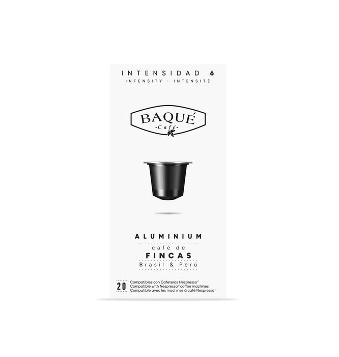 Capsule de cafea Fincas BAQUE, compatibile cu sistemele Nespresso – ambalaj față