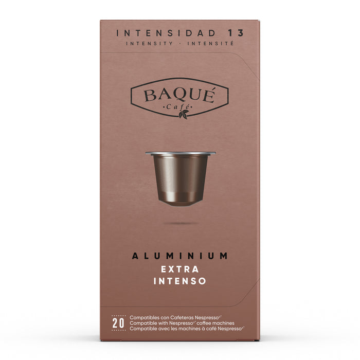 Capsule de cafea Extra Intenso BAQUE, compatibile cu sistemele Nespresso – ambalaj față