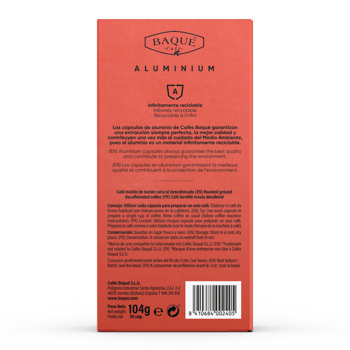 Ambalaj spate capsule de cafea Baque Descafeinado Intenso